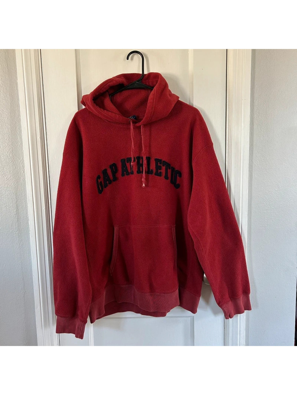 Vintage GAP Athletic Fleece Hoodie Men’s XL Red Pullover Sweatshirt 90s Y2K